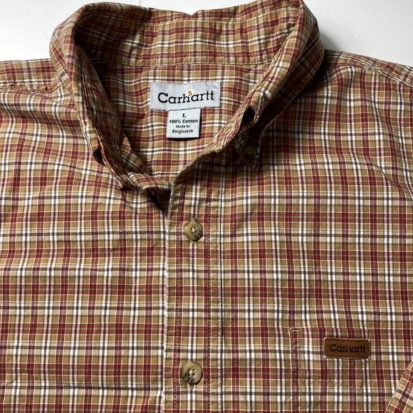 Carhartt button-down collar 1 pocket men’s shirt, plaid size large, 100% cotton - Picture 1 of 8